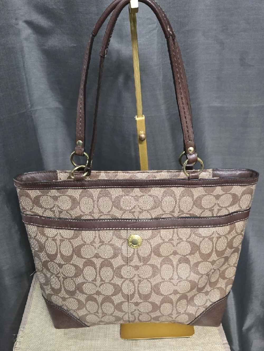 Coach Brown Signature Stripe Tote Bag - Picture 2 of 14